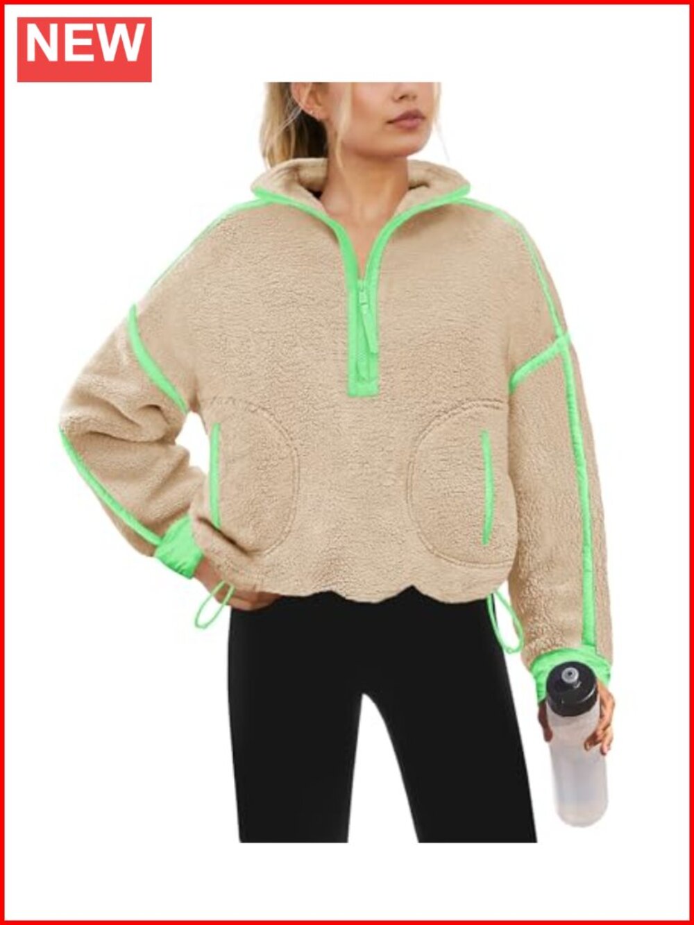 Sherpa Fleece Quarter Zip Pullover Oversized Sweatshirt Fuzzy Jacket